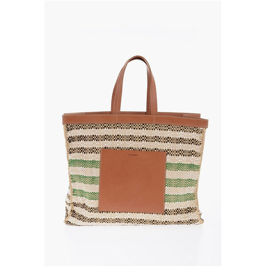 Jil Sander Tote Tasche aus Raffia mit Lederdetails