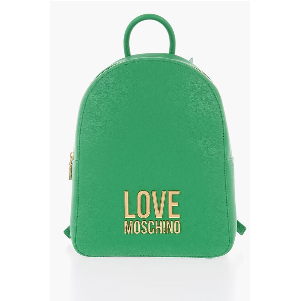 Moschino LOVE Rucksack aus strukturiertem Kunstleder mit geprägtem goldenem Maxi-Logo