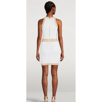 Balmain Weißes Viskose-Damenkleid mit goldenen Kunstknöpfen