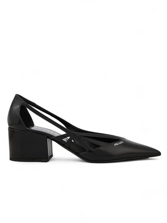Prada Schwarze Leder-Pumps mit Ausschnitt 55