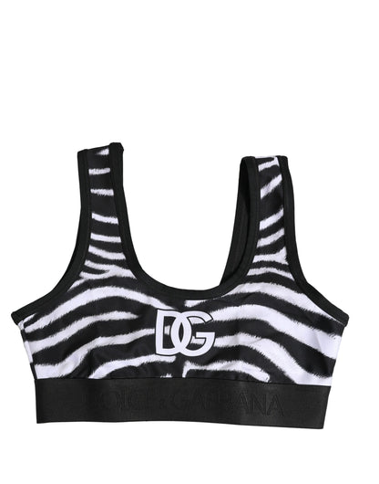 Dolce & Gabbana Schwarz Weiß Baumwolle Logo Sport-BH Unterwäsche