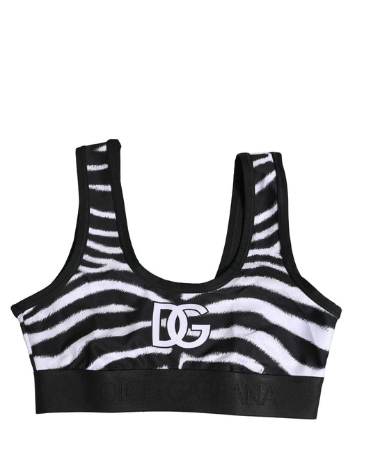 Dolce & Gabbana Schwarz Weiß Baumwolle Logo Sport-BH Unterwäsche