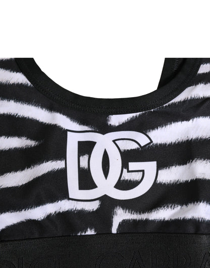 Dolce & Gabbana Schwarz Weiß Baumwolle Logo Sport-BH Unterwäsche