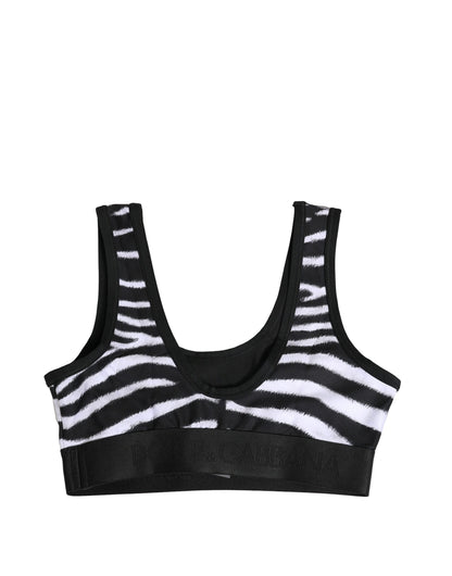 Dolce & Gabbana Schwarz Weiß Baumwolle Logo Sport-BH Unterwäsche