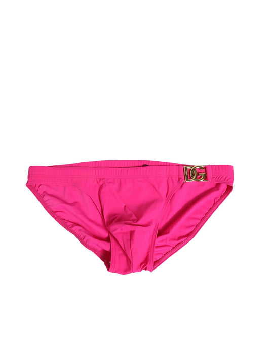 Dolce & Gabbana Rosa Nylon Gold Logo Beachwear Brief Bademode