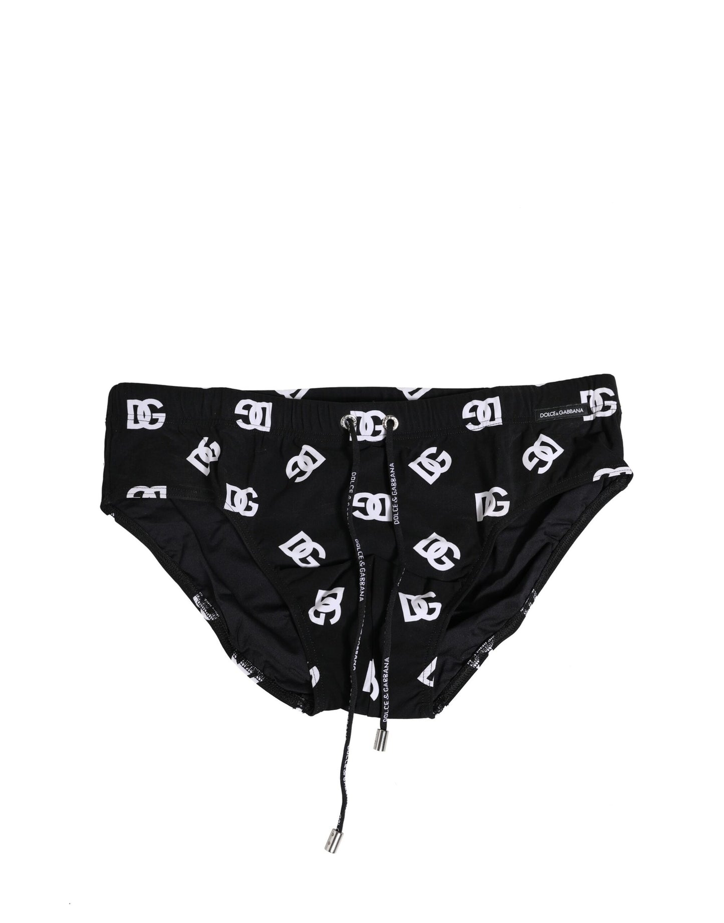 Dolce & Gabbana Schwarzes Nylon Logo Print Beachwear Brief Bademode