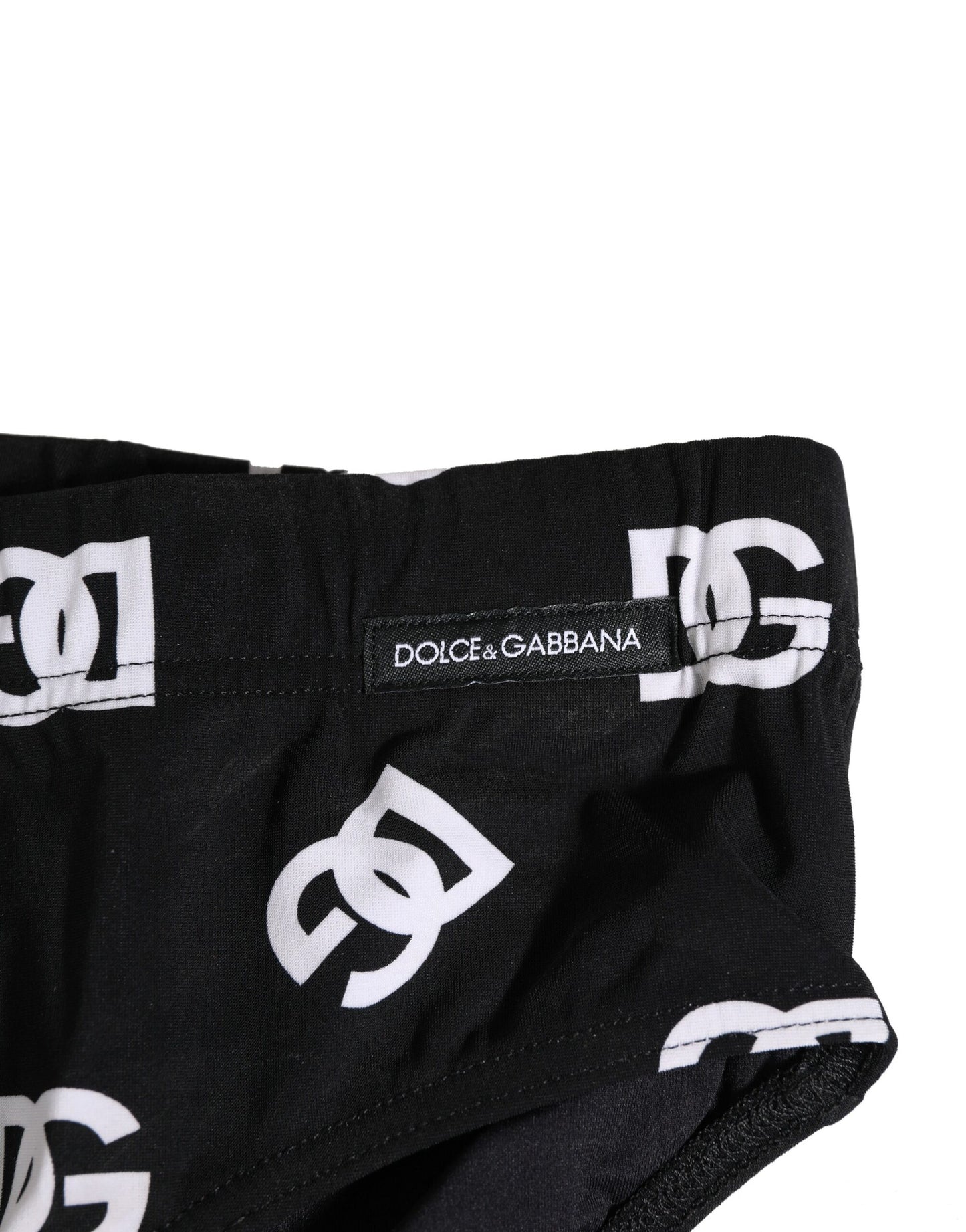 Dolce & Gabbana Schwarzes Nylon Logo Print Beachwear Brief Bademode