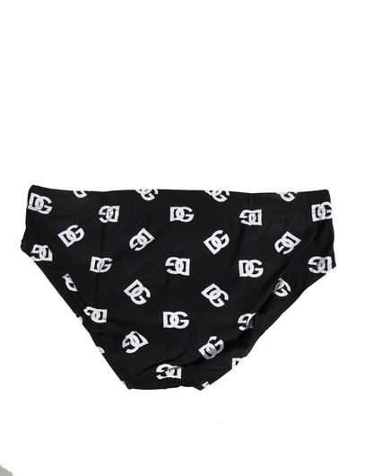 Dolce & Gabbana Schwarzes Nylon Logo Print Beachwear Brief Bademode