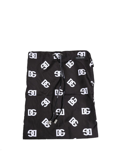 Dolce & Gabbana Schwarzes Nylon Logo Print Beachwear Brief Bademode