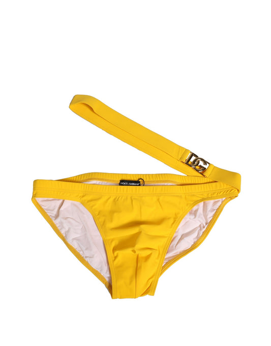 Dolce & Gabbana Gelbes Taillenband Logo Beachwear Brief Badebekleidung