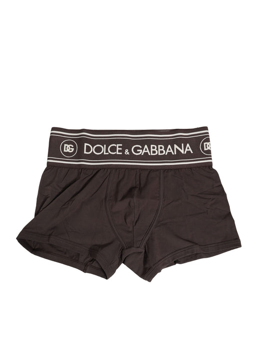 Dolce & Gabbana Brown Cotton Stretch Regular Boxer Unterwäsche