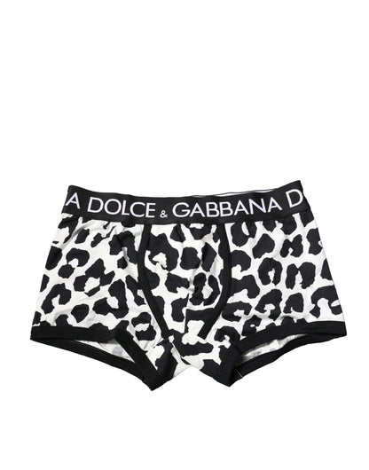 Dolce & Gabbana Schwarz Weiß Leopard Print Logo Boxer Unterwäsche