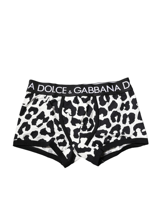 Dolce & Gabbana Schwarz Weiß Leopard Print Logo Boxer Unterwäsche