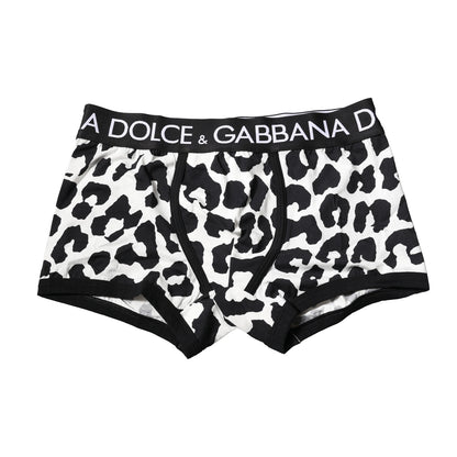 Dolce & Gabbana Schwarz Weiß Leopard Print Logo Boxer Unterwäsche