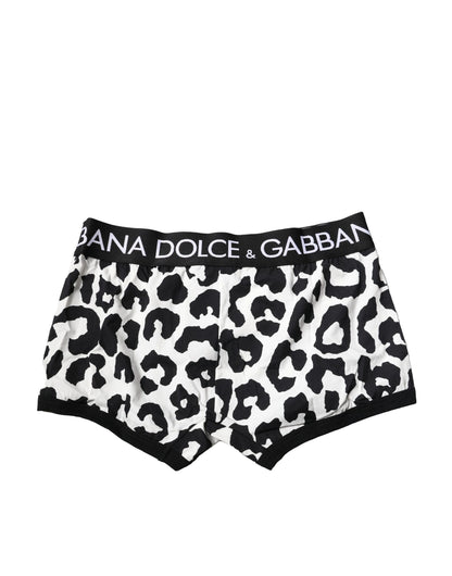 Dolce & Gabbana Schwarz Weiß Leopard Print Logo Boxer Unterwäsche