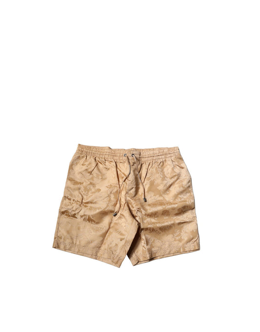 Dolce & Gabbana Brown Floral Jacquard Beachwear Shorts Bademode
