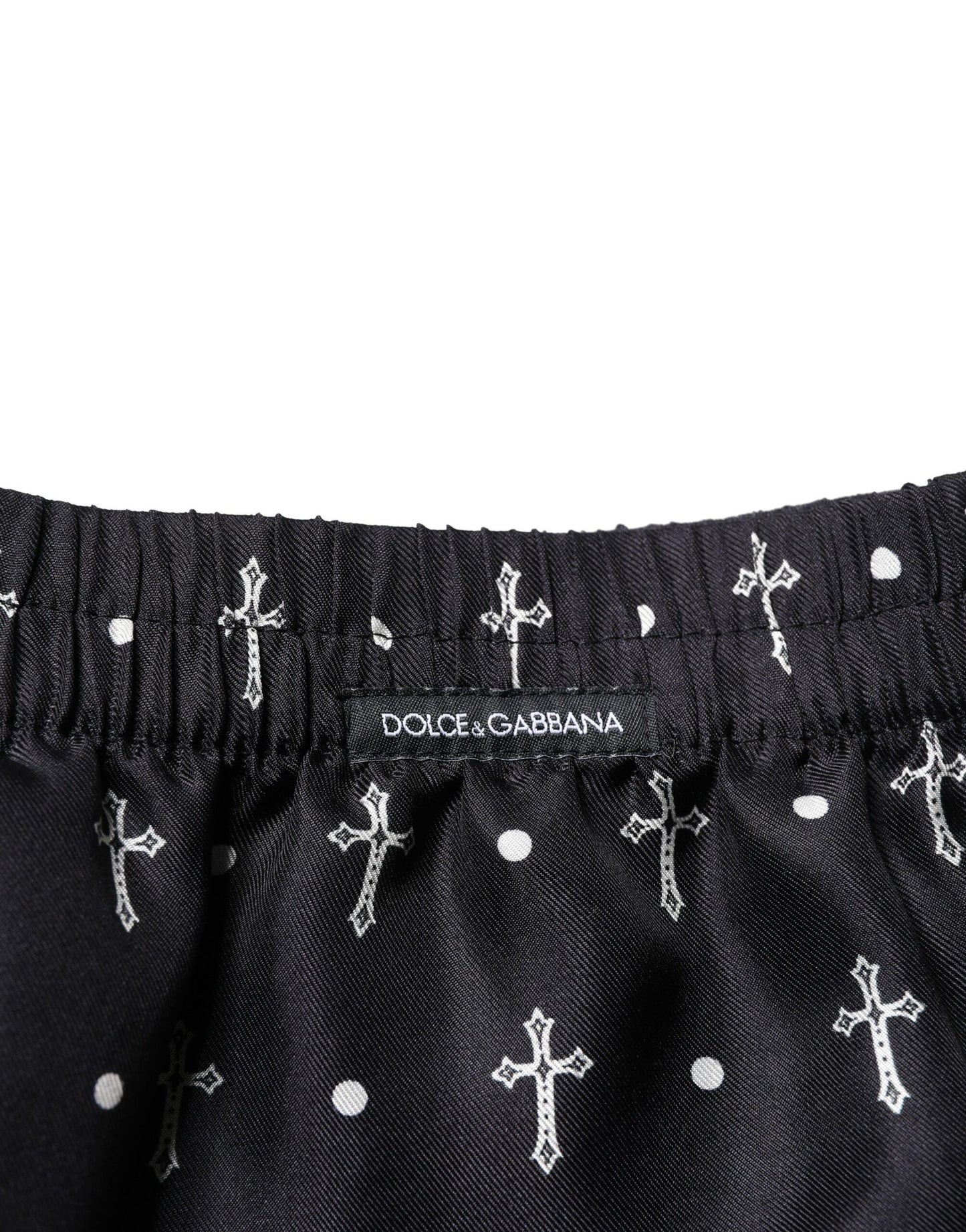 Dolce & Gabbana Schwarze Seide Bedruckte Strandbekleidung Shorts Bademode