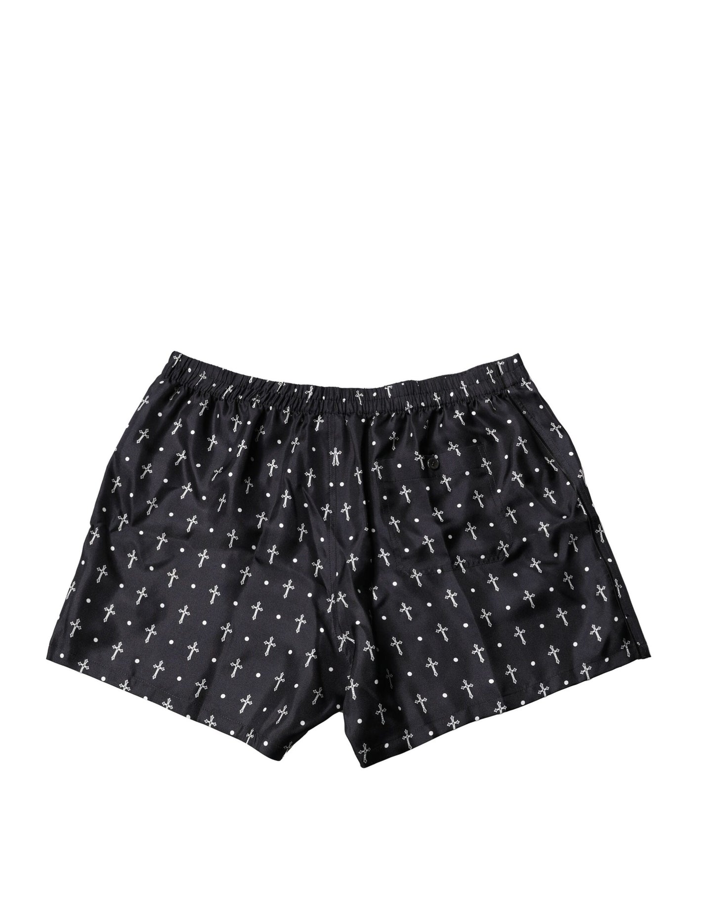 Dolce & Gabbana Schwarze Seide Bedruckte Strandbekleidung Shorts Bademode