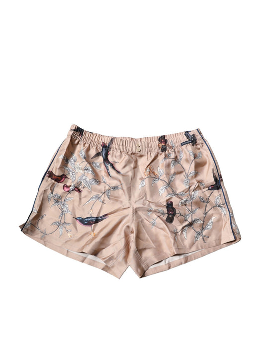 Dolce & Gabbana Pfirsich Vögel Bedruckte Strandbekleidung Shorts Bademode