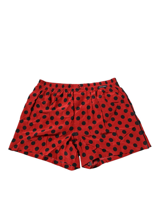 Dolce & Gabbana Rote Seide Polka Dot Beachwear Shorts Bademode