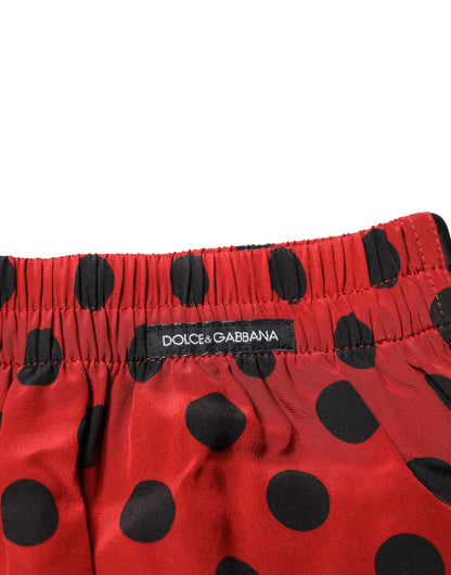 Dolce & Gabbana Rote Seide Polka Dot Beachwear Shorts Bademode