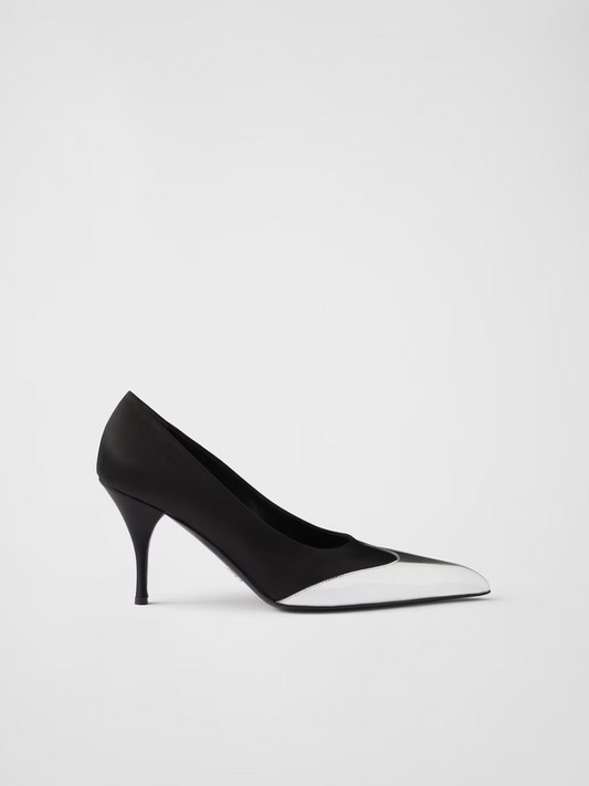 Prada Pumps aus schwarzem Satin und silbernem Metallic-Leder