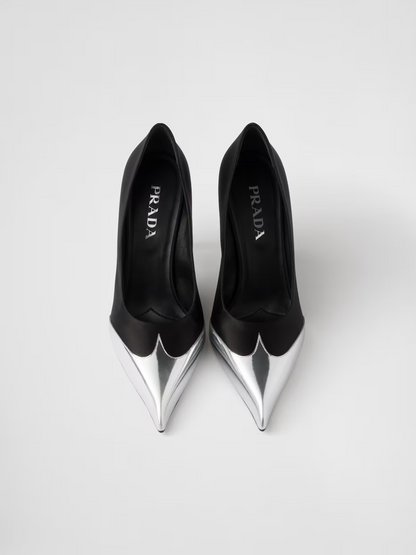 Prada Pumps aus schwarzem Satin und silbernem Metallic-Leder