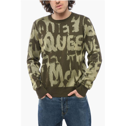 Alexander McQueen Pullover aus Wollmischung mit Rundhalsausschnitt und allover Jacquard-Logo