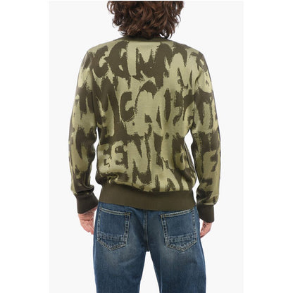 Alexander McQueen Pullover aus Wollmischung mit Rundhalsausschnitt und allover Jacquard-Logo