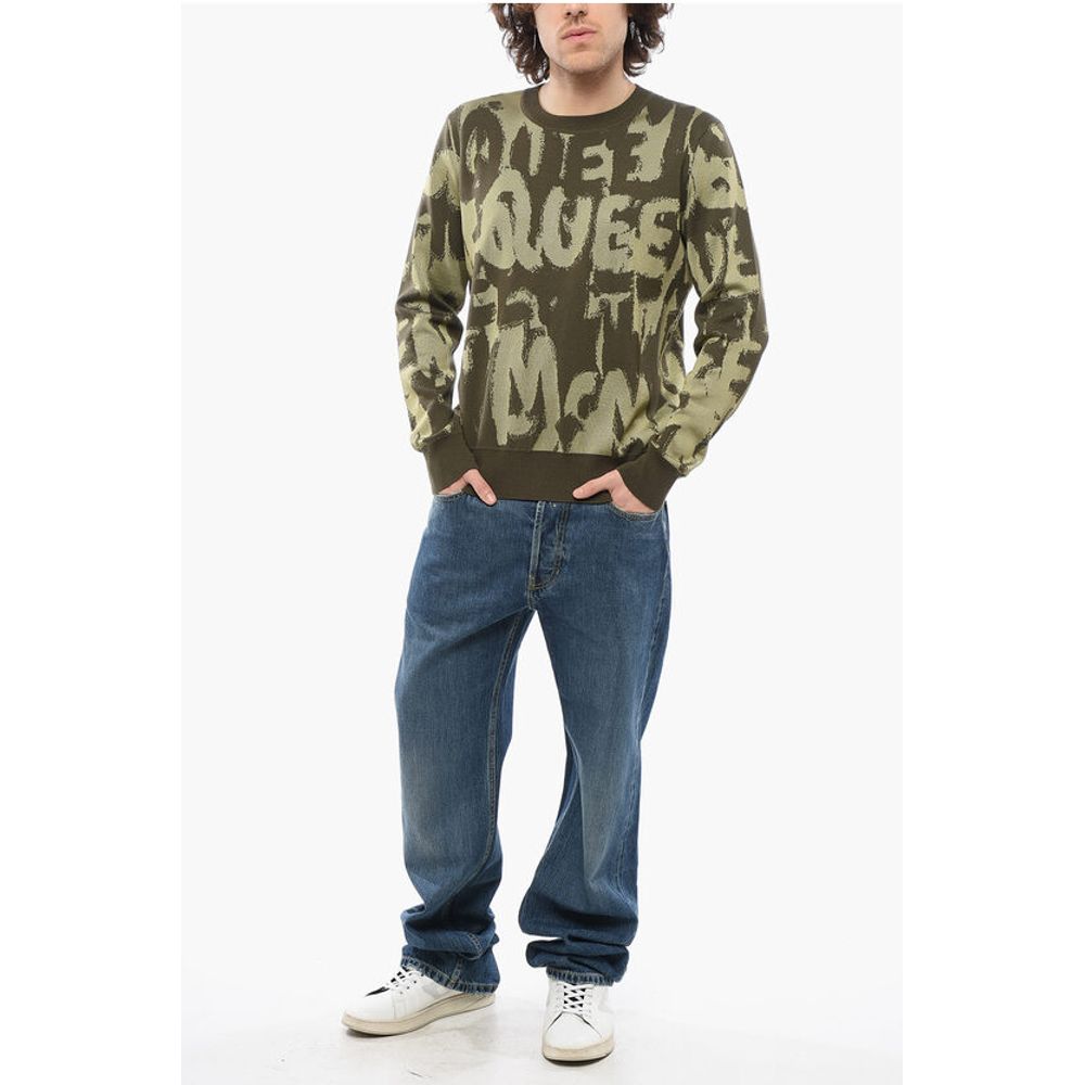 Alexander McQueen Pullover aus Wollmischung mit Rundhalsausschnitt und allover Jacquard-Logo