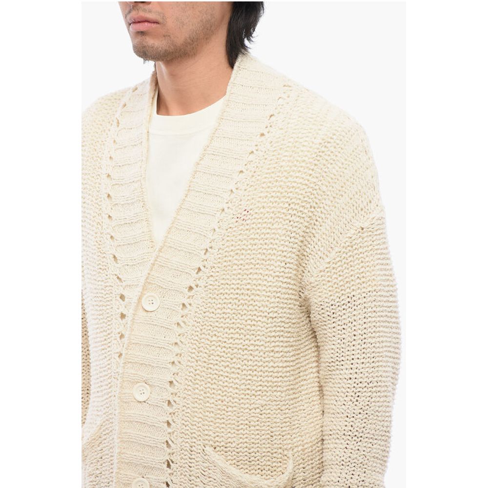 Roberto Collina Perforierte Baumwoll-Strickjacke mit V-Ausschnitt