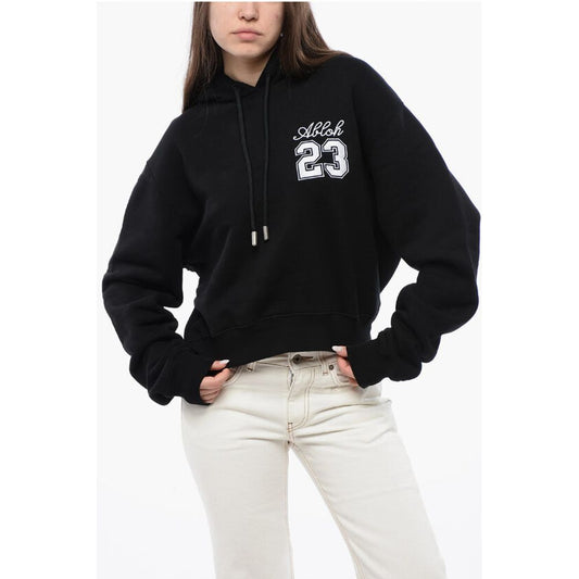 Off-White Baumwoll-Kapuzenpulli mit Kontrast-Stickerei