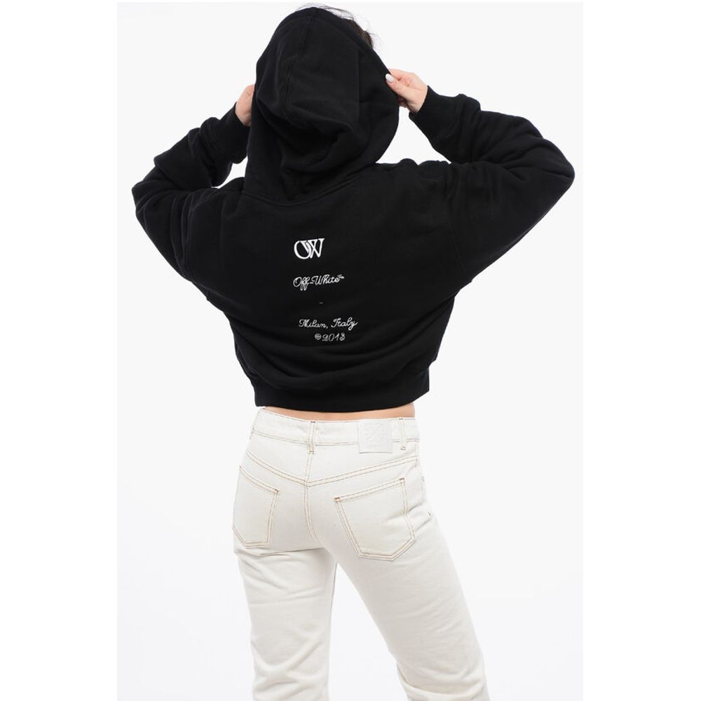 Off-White Baumwoll-Kapuzenpulli mit Kontrast-Stickerei