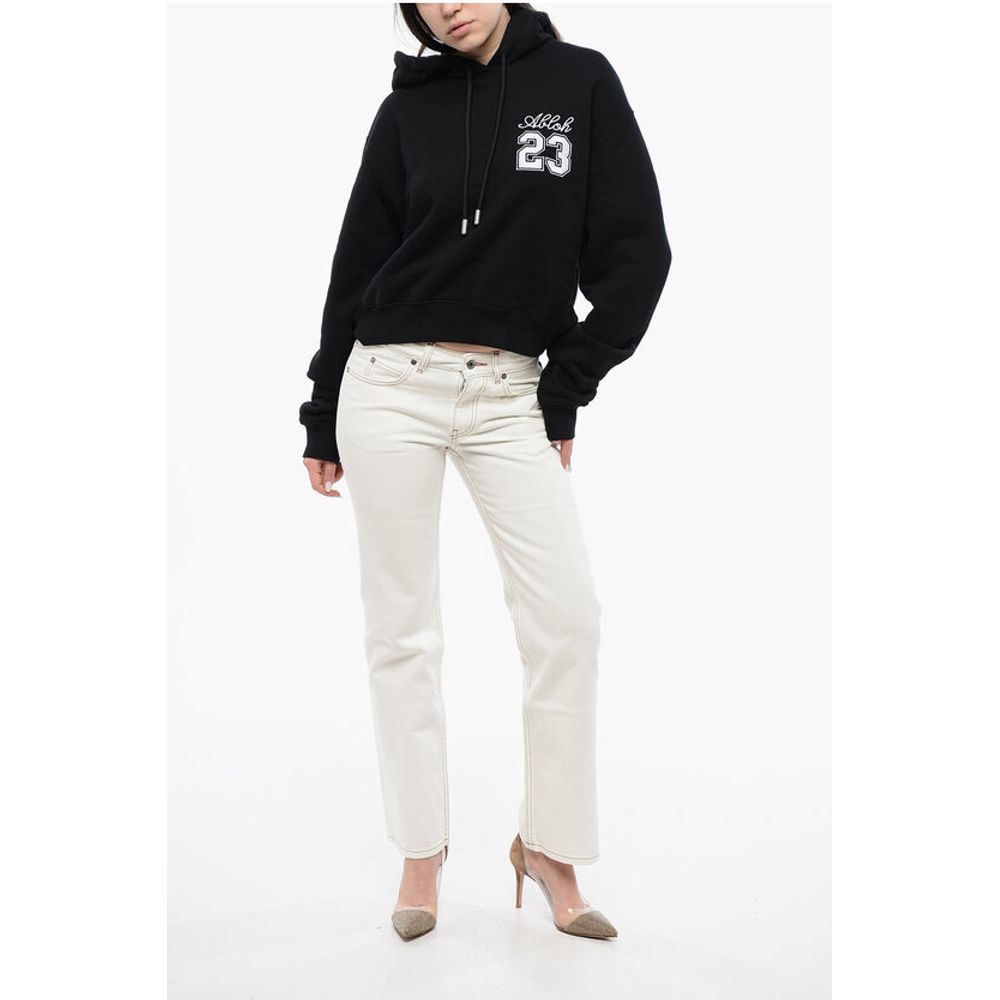 Off-White Baumwoll-Kapuzenpulli mit Kontrast-Stickerei