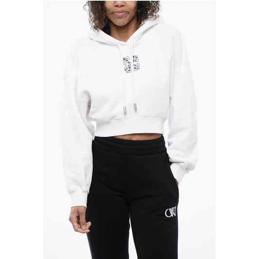 Off-White Cropped Hoodie aus gebürsteter Baumwolle mit strassbesetztem Lo