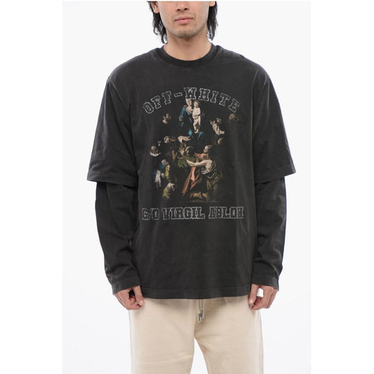 Off-White Bedrucktes Langarm-T-Shirt MARY mit Lagenmuster