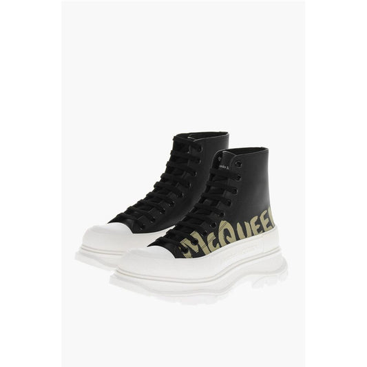 Alexander McQueen Bedruckte Lederstiefel mit Plateau