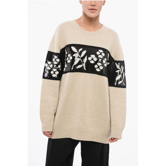 Max Mara Kaschmirmischung FAGGI Pullover mit Rundhalsausschnitt und Paillettenstickerei