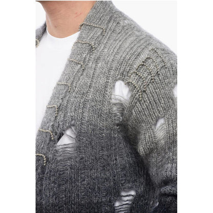 Off-White Strickjacke aus Wolle mit Perlen-Detail mit Distressed-Effekt