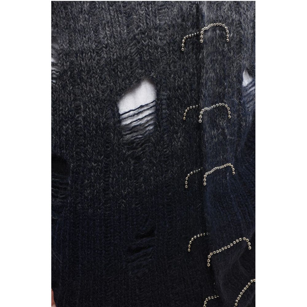 Off-White Strickjacke aus Wolle mit Perlen-Detail mit Distressed-Effekt