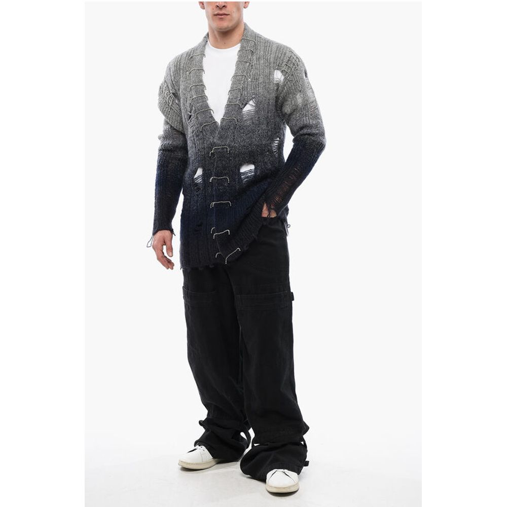 Off-White Strickjacke aus Wolle mit Perlen-Detail mit Distressed-Effekt