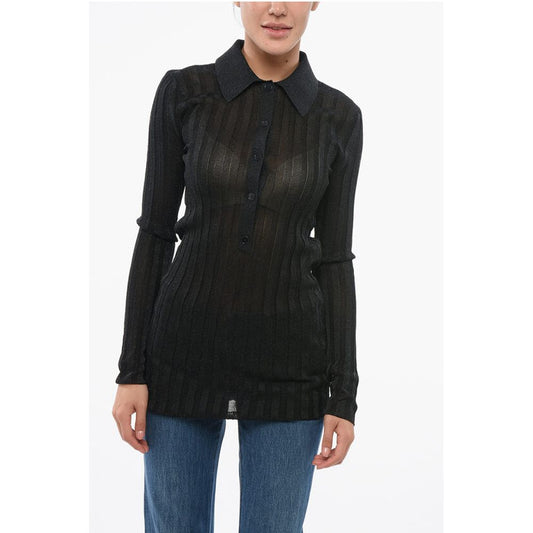 Stella McCartney Gerippter Lurex-Pullover mit Polokragen