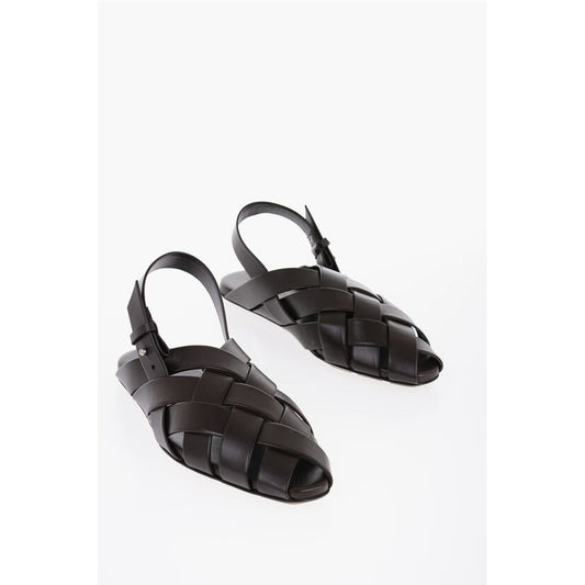 Bottega Veneta SLIPPER ALFIE Slingback-Sandalen aus Leder mit gewebtem Motiv