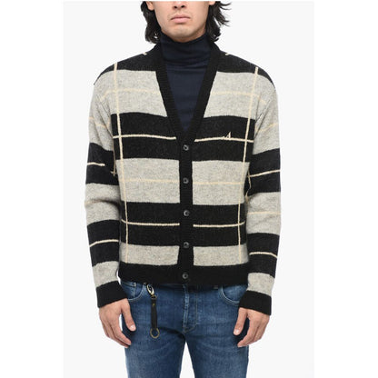 Awake New York Zweifarbig gestreifte Strickjacke mit V-Ausschnitt