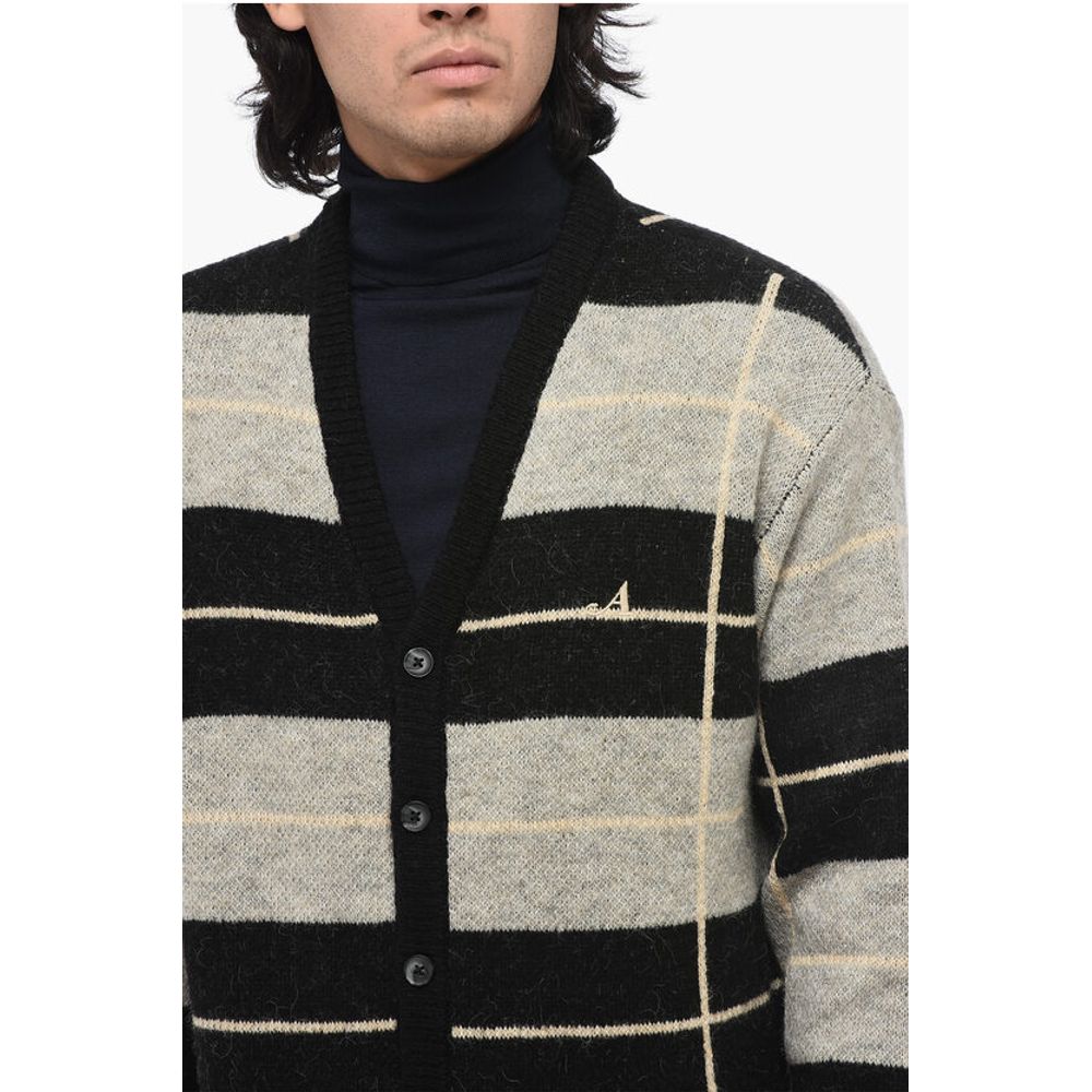 Awake New York Zweifarbig gestreifte Strickjacke mit V-Ausschnitt