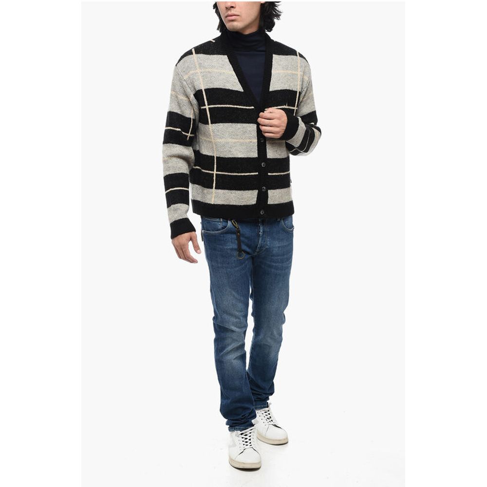 Awake New York Zweifarbig gestreifte Strickjacke mit V-Ausschnitt