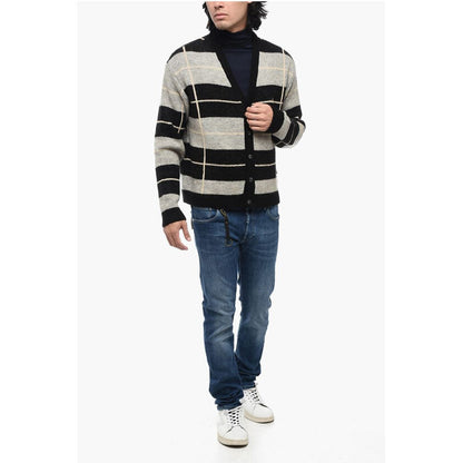 Awake New York Zweifarbig gestreifte Strickjacke mit V-Ausschnitt