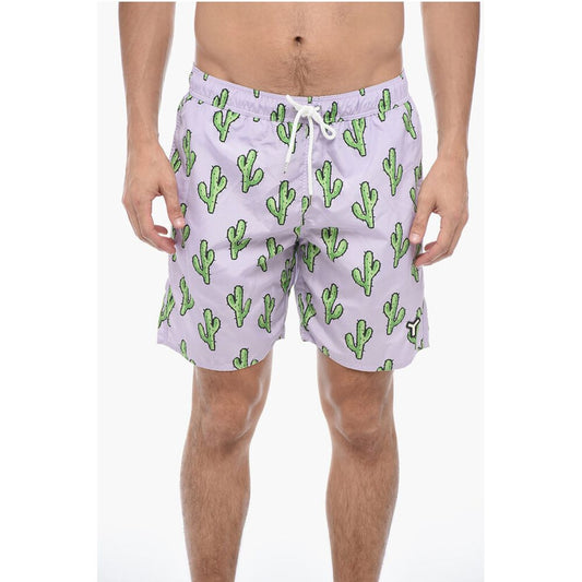 Yes I Am Bedruckte Boxer-Badeshorts mit Kaktus