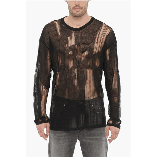 032c Durchsichtiger Pullover mit Rundhalsausschnitt mit Destroyed-Effekt