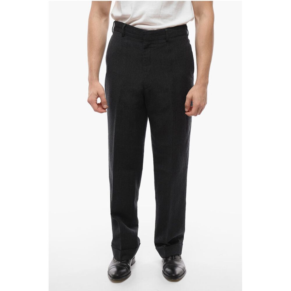 J.Press Baggy Fit-Hose aus Wolle und Leinen mit Bündchen am Saum